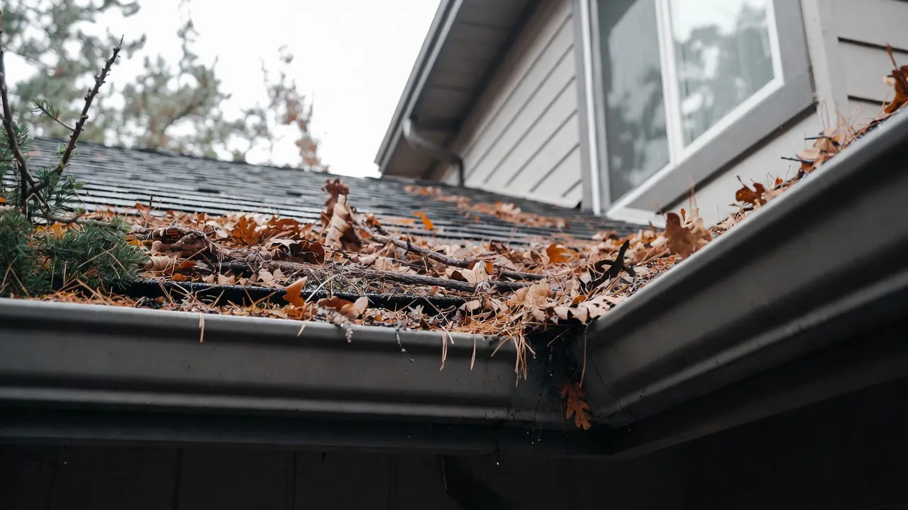 Professional gutter clearing service on a Spokane home — debris removed, gutters flowing freely