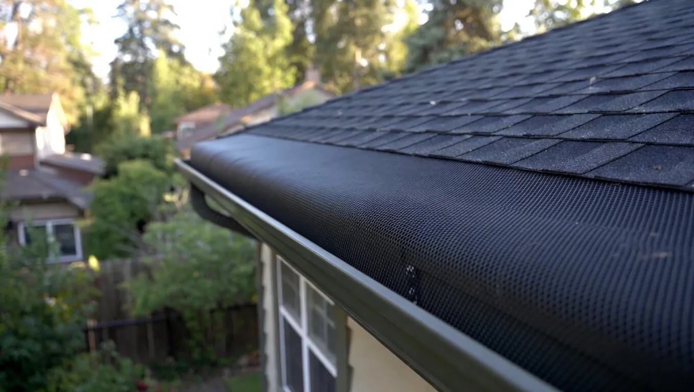 Micro-mesh gutter guards installed on a Spokane home — keeping pine needles and leaves out of gutters